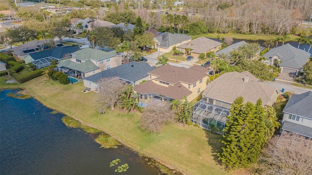 aerial view featuring a residential view and a water view