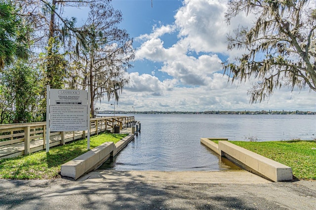 view of dock with a water view