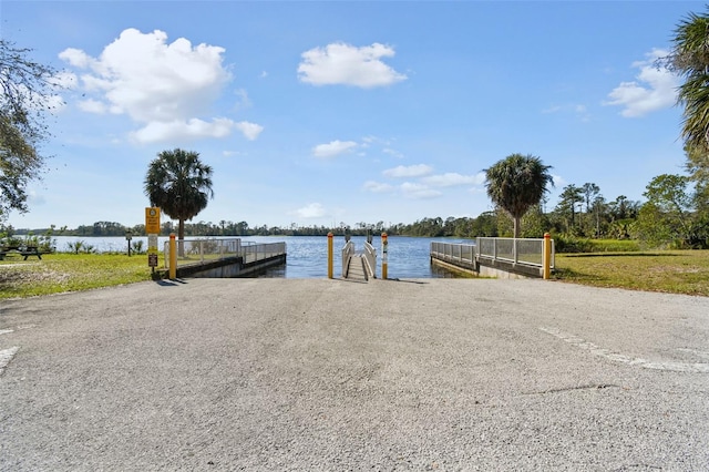 dock area with a water view