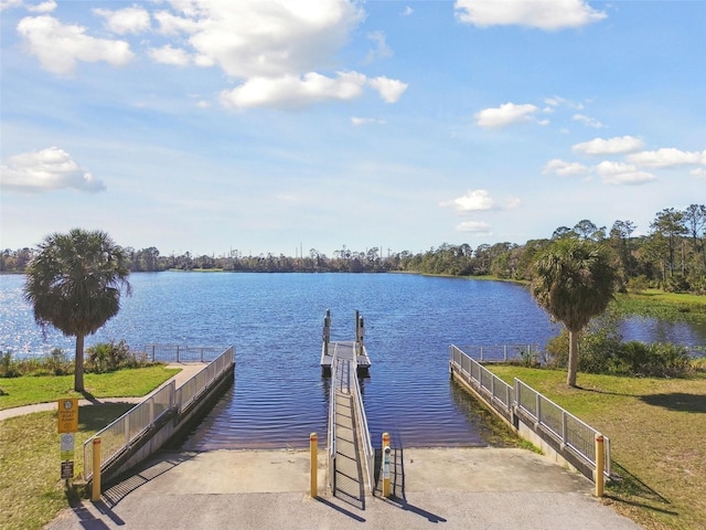 dock area featuring a water view