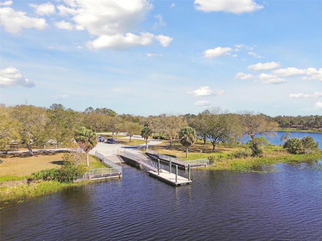 view of dock with a water view