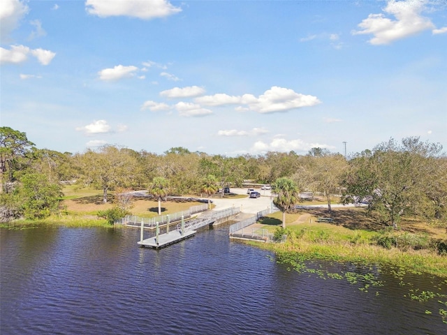 view of dock with a water view