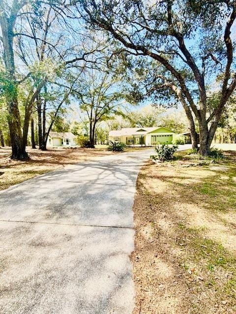 view of road featuring concrete driveway