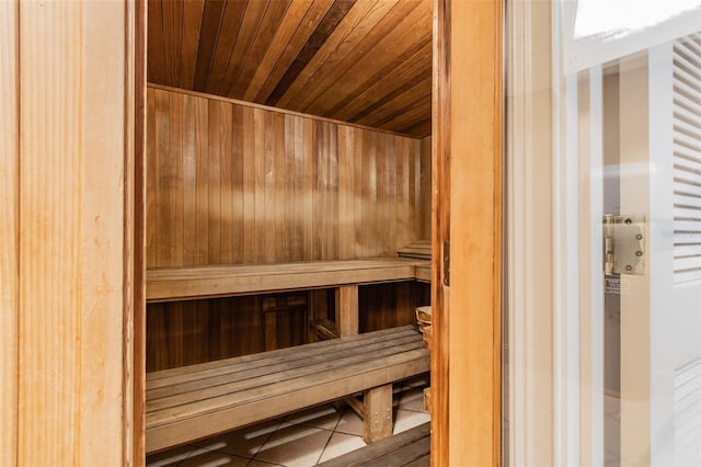 view of sauna featuring tile patterned floors