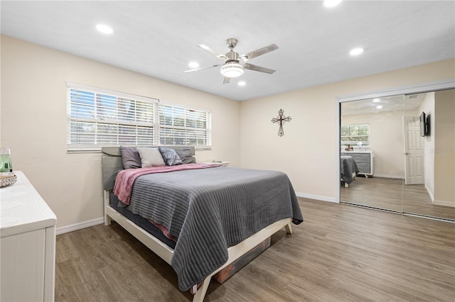 1131 60th Ave S, Saint Petersburg, FL 33705 - bedroom with light wood-type flooring, recessed lighting, baseboards, and ceiling fan