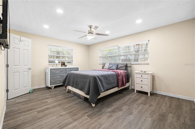 1131 60th Ave S, Saint Petersburg, FL 33705 - bedroom with wood finished floors, baseboards, recessed lighting, and a ceiling fan