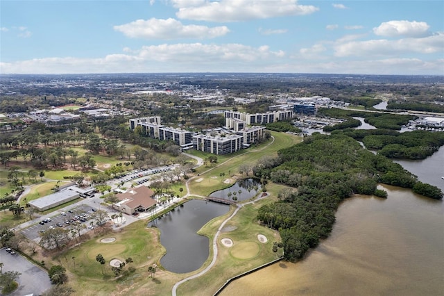 aerial view featuring a water view