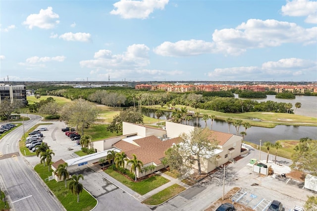 drone / aerial view featuring a water view