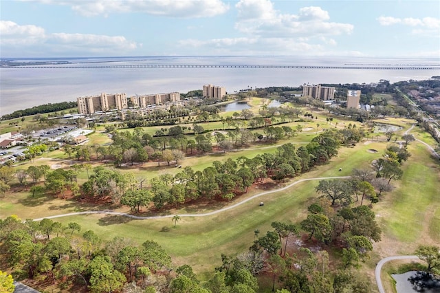 bird's eye view featuring a water view and a view of city