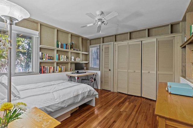 bedroom featuring ceiling fan and wood finished floors