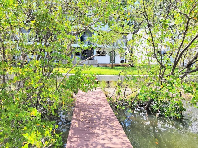 view of dock featuring a yard