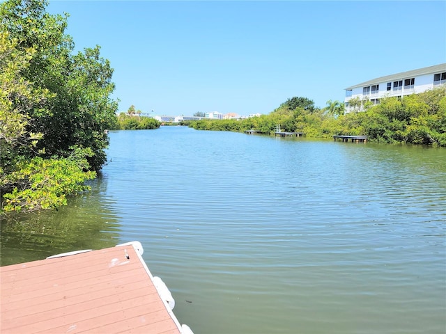 view of dock with a water view