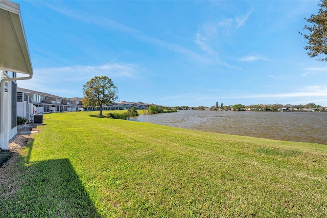 view of yard with a water view