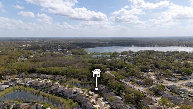 aerial view with a residential view and a water view