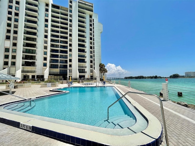 pool with a patio