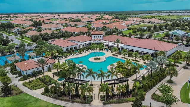 drone / aerial view with a residential view