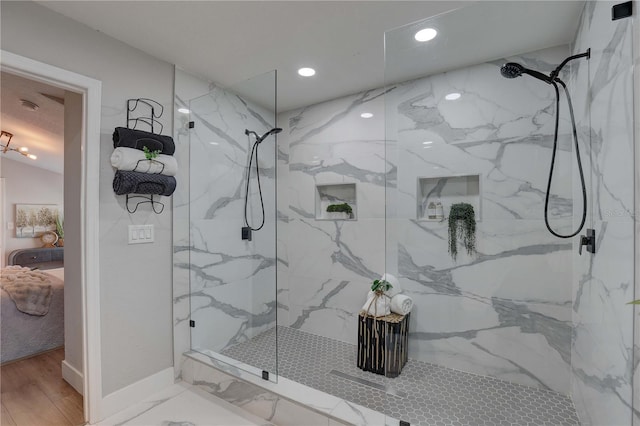 315 40th St S, Saint Petersburg, FL 33711 - ensuite bathroom with ensuite bath, a marble finish shower, baseboards, and recessed lighting