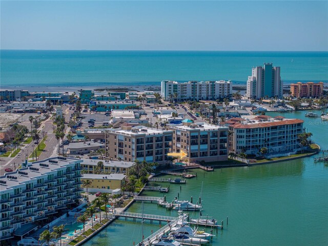 aerial view with a water view and a city view