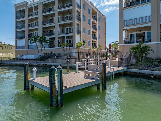 dock area with a water view