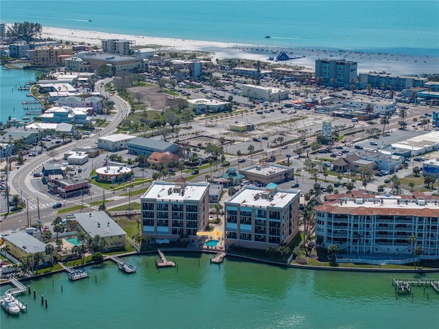 bird's eye view with a water view and a city view