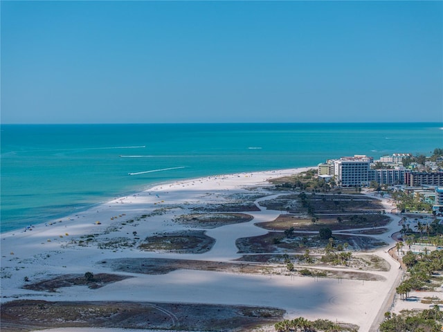 property view of water featuring a beach view