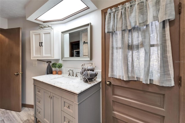 bathroom with wood finished floors and vanity