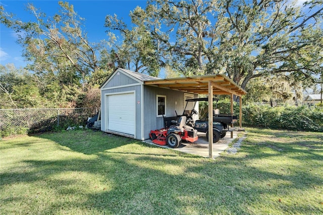 view of outbuilding with fence and an outdoor structure