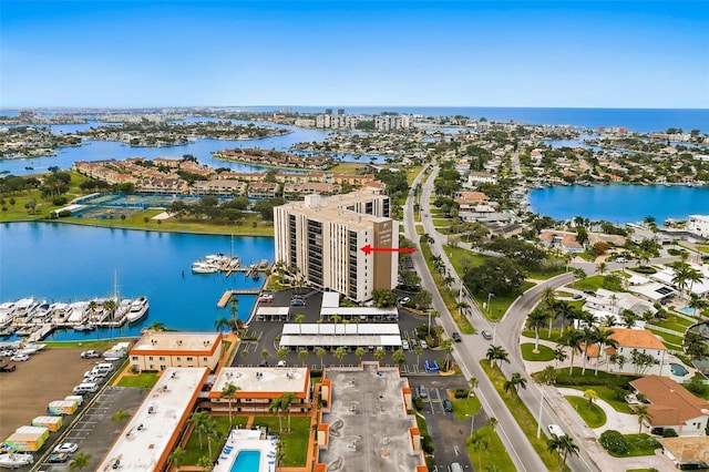 aerial view with a water view