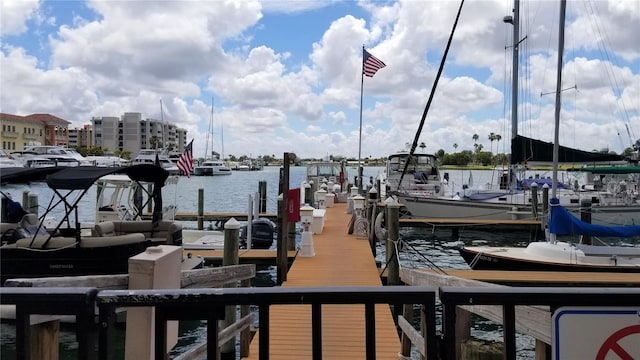 dock area with a water view