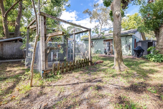 exterior space with an outbuilding