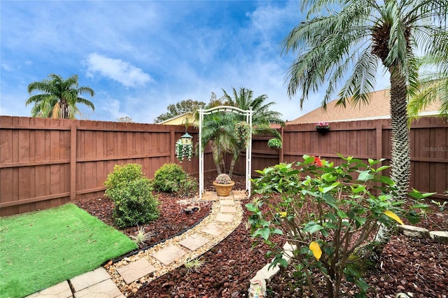 view of yard featuring a fenced backyard