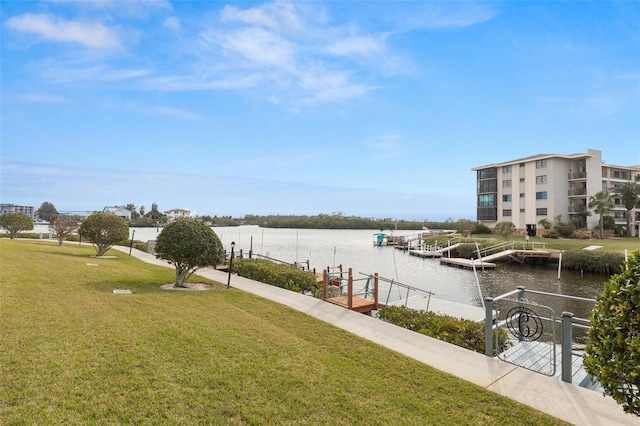 water view featuring a dock