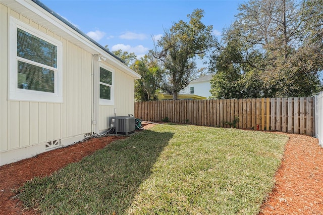 view of yard featuring a fenced backyard and cooling unit