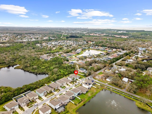 aerial view featuring a residential view and a water view