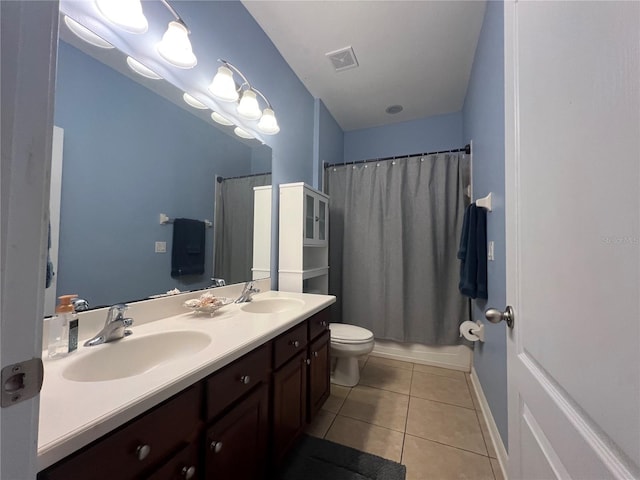 full bath with tile patterned flooring, visible vents, a sink, and toilet