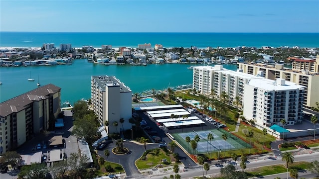 aerial view with a water view