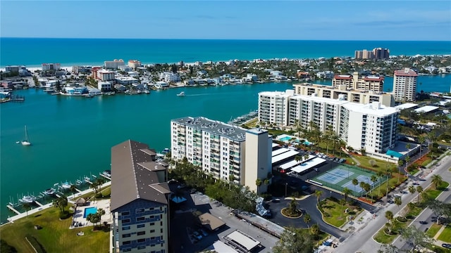 bird's eye view with a water view and a city view