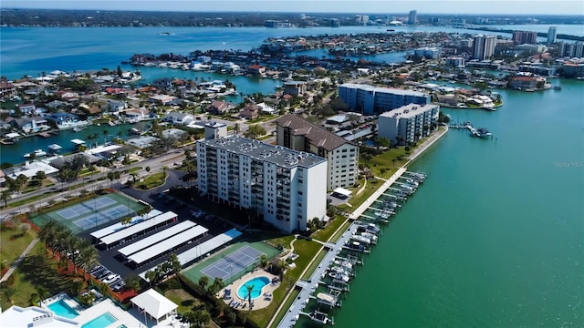 bird's eye view with a water view and a city view