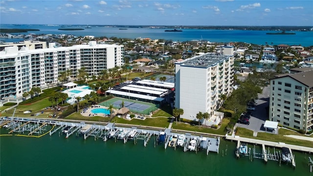 aerial view featuring a water view