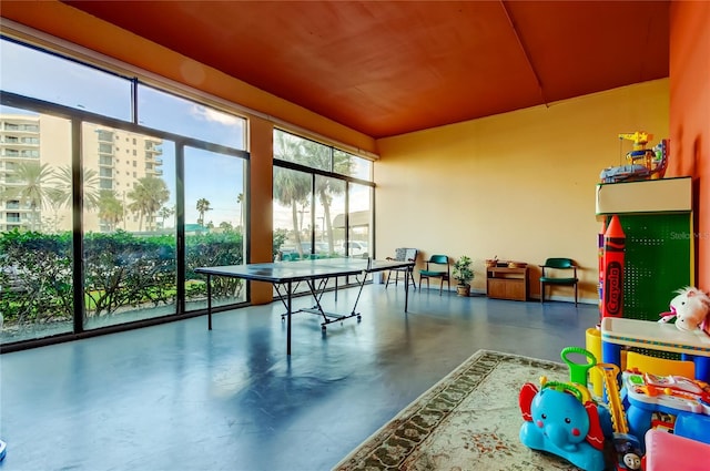 playroom with concrete floors