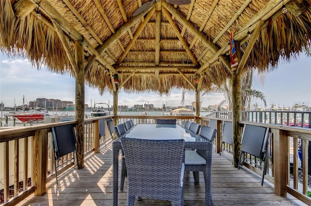 wooden deck featuring a view of city