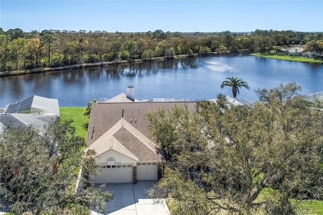 bird's eye view featuring a water view