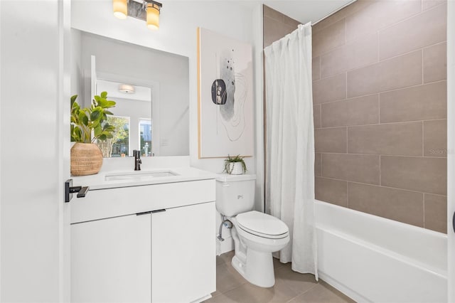 bathroom with tile patterned flooring, vanity, toilet, and shower / bath combo