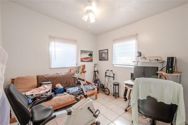 1800 27th Ave N, Saint Petersburg, FL 33713 - home office featuring a ceiling fan, vaulted ceiling, and light tile patterned floors