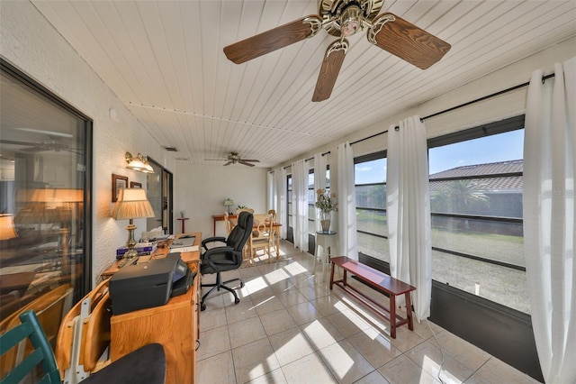 sunroom / solarium featuring wood ceiling