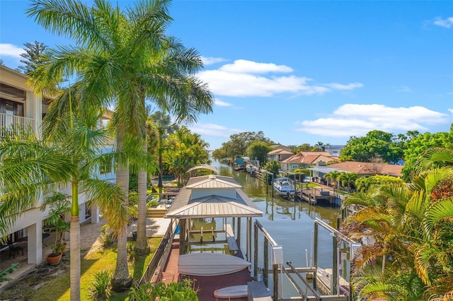 dock area with a water view