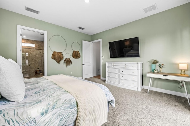 bedroom with carpet flooring, visible vents, and baseboards