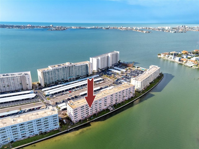 bird's eye view with a water view and a city view