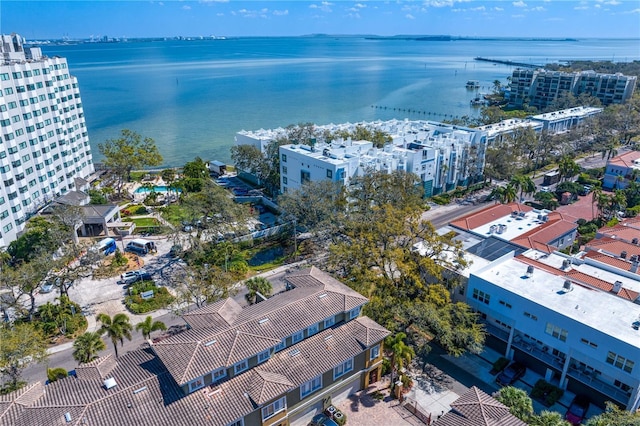 bird's eye view featuring a water view