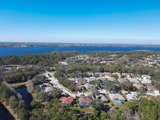 aerial view with a water view and a residential view